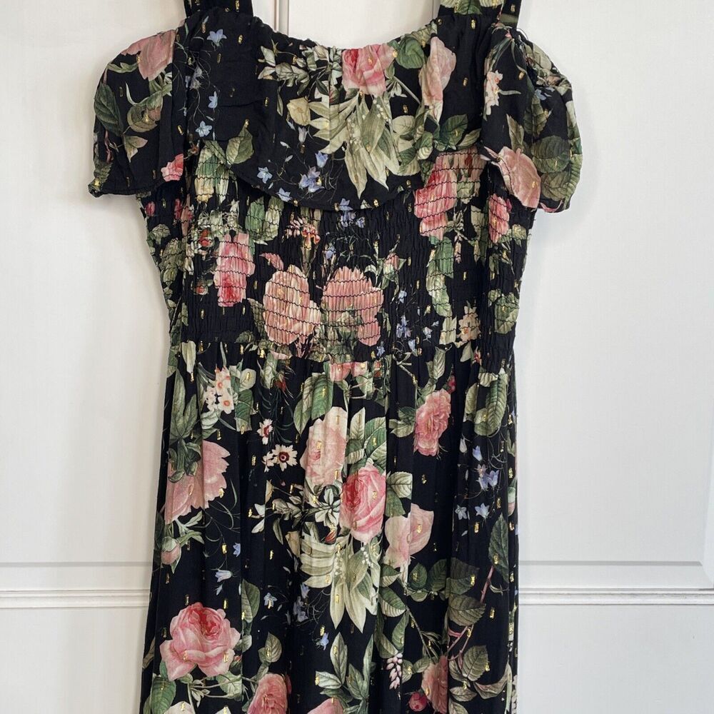 Zara Women's Flowy Ruffle Smocked Midi Dress Size S Strapless Dark Floral Boho - Picture 14 of 14